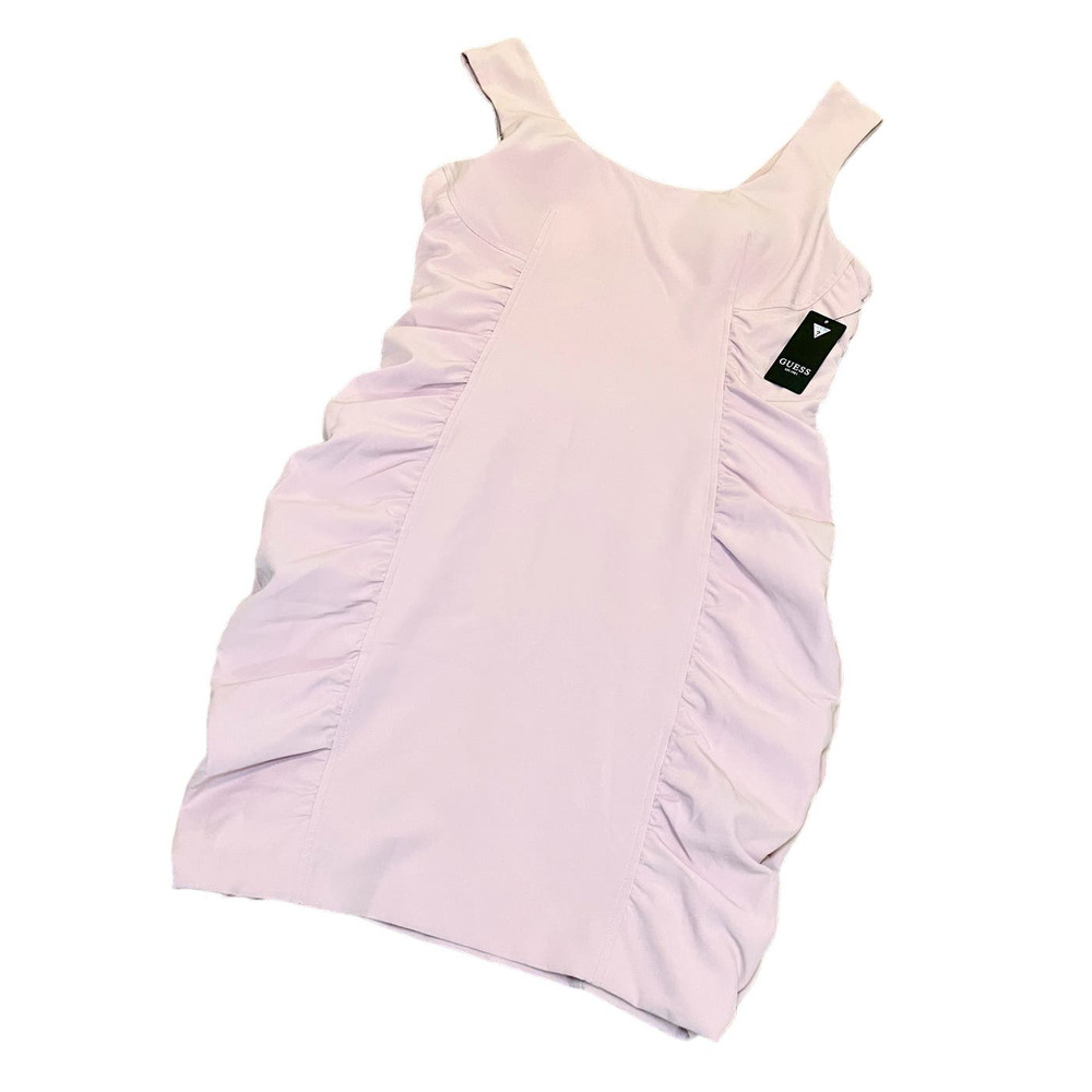 GUESS Women's ruched sleeveless square neck dress pink rose size 16